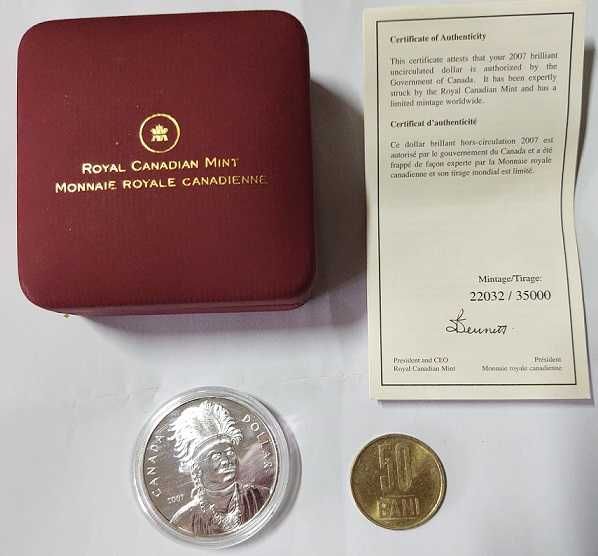 Dollar Canadian din Argint de Colectie- ban de argint  2007