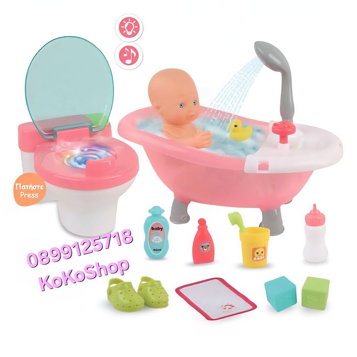 Кукла бебе с ваничка с душ,тоалетна чиния и аксесоари