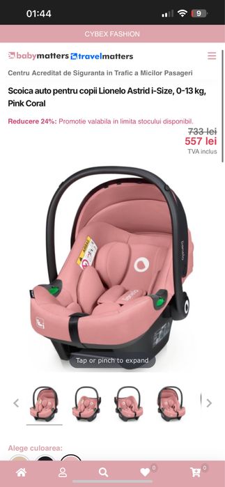 Scoica auto pentru copii Lionelo Astrid i-Size, 0-13 kg, Pink Coral