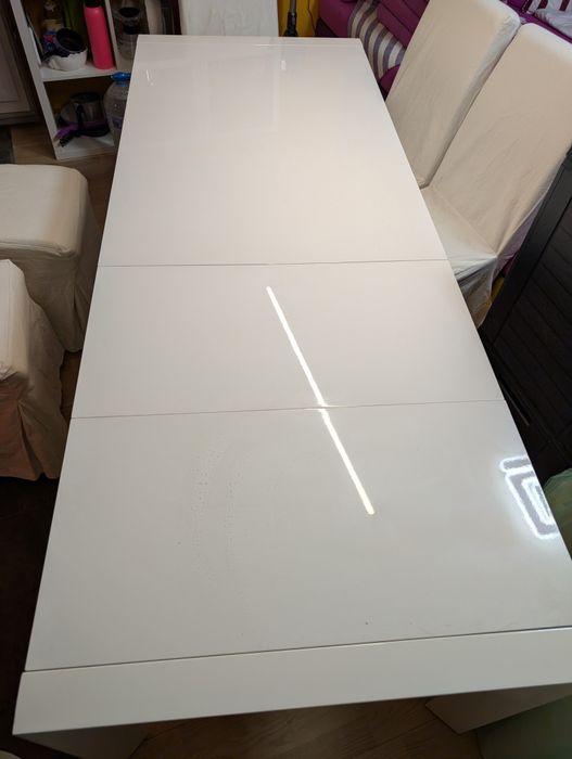 Разтегателна трапезна маса 130 х 80 см бял гланц MDF МДФ