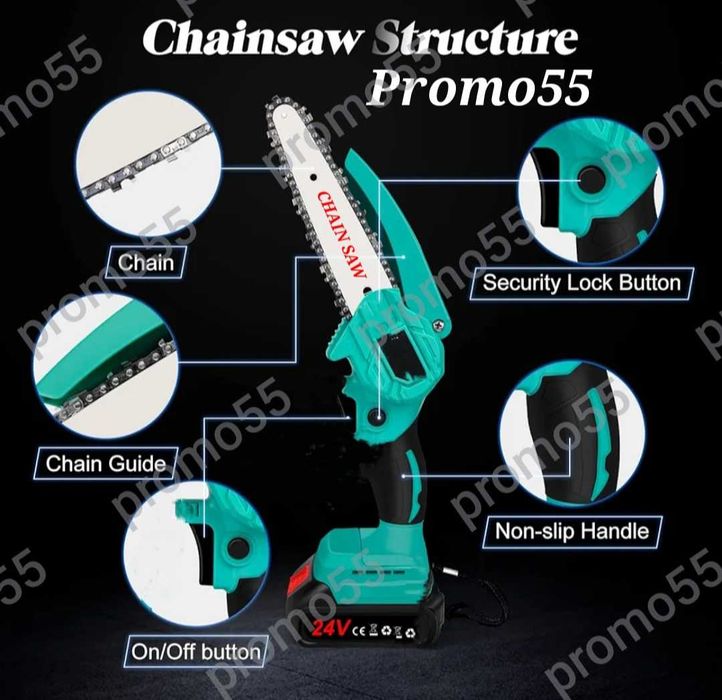 ПРОМОЦИЯ! Акумулаторен Мини Верижен Трион 6 Инча Две Батерии 24V куфар