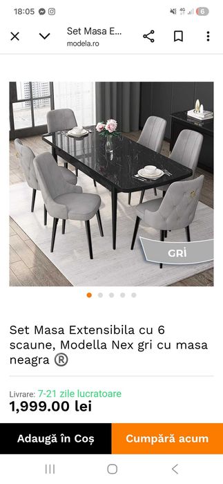 Set masa extensibila cu 6 scaune tapitate