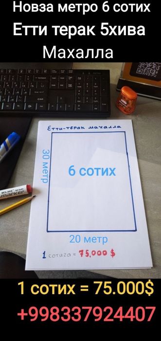 Шахар маркази Метро Новзага якин жойда 6 сотик уй