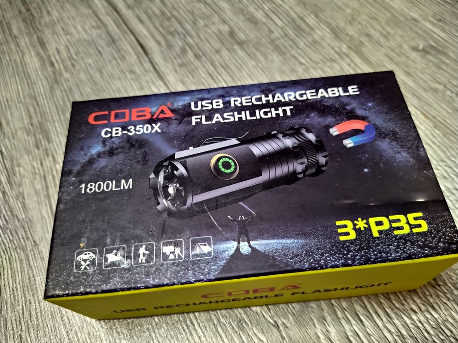 Lanternă  Super Power 360 USB, 3*P35 Mini LED + Turbo + Magnet,1800LM