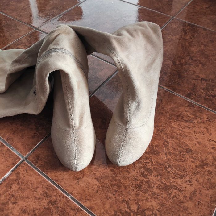 Cizme peste genunchi piele întoarsă eco