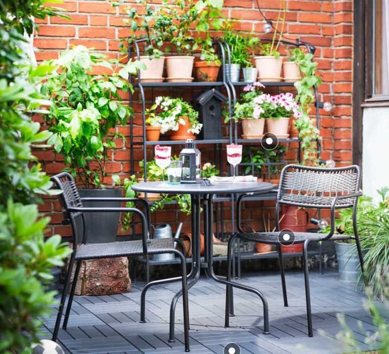Masă gradina/exterior, Ikea, negru, 70 cm +2 scaune, nou