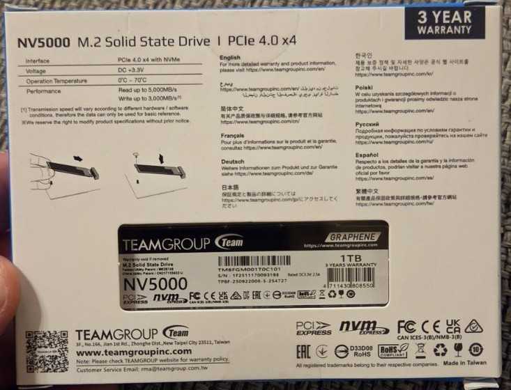 Team Group NV5000 M.2 2280 1TB PCIe 4.0 x4 with NVMe Internal Solid State Drive (SSD) TM8FGM001T0C101
