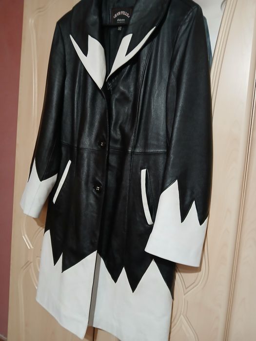 Haina din piele naturală, moale alb și negru