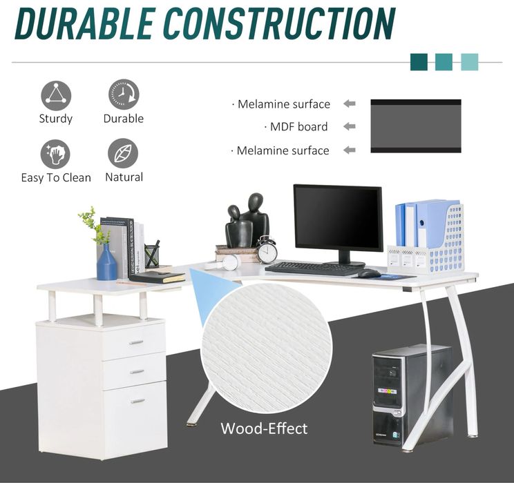 Birou L cu spatiu de depozitare. 143,5x143,5x76cm