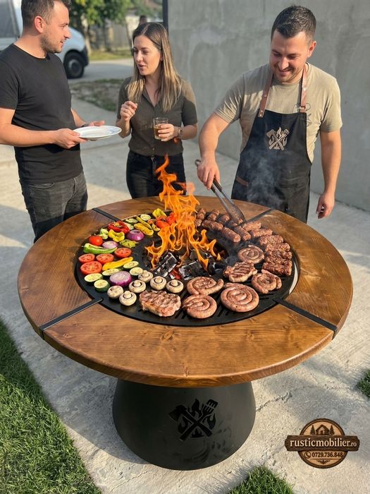 Grătar  grill cu plita si blat  din lemn masiv