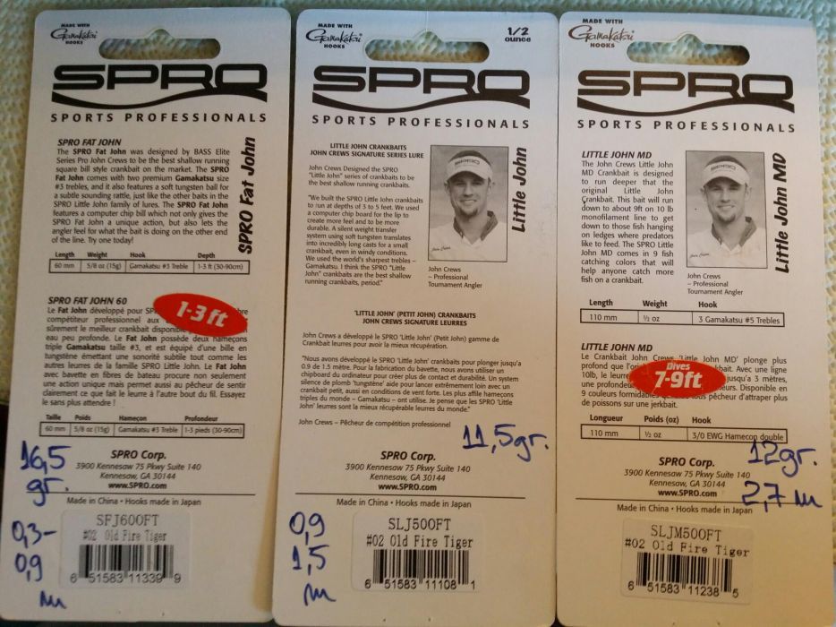 Trio voblere vobler SPRO Fat/ Little John. USA market. NOI!
