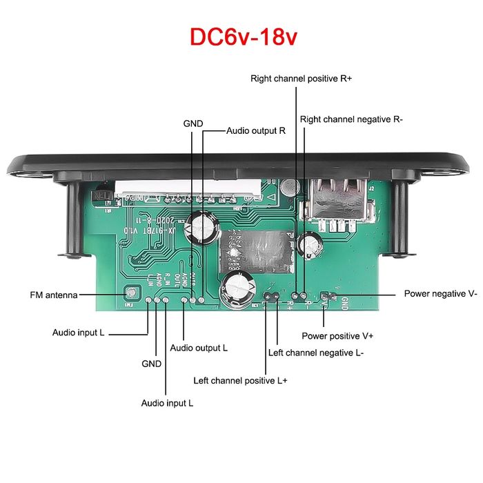 MP3 плеър 2х25 W/6V-18V/ BT 5.0 модул за вграждане Sd card/USB/FM/AUX