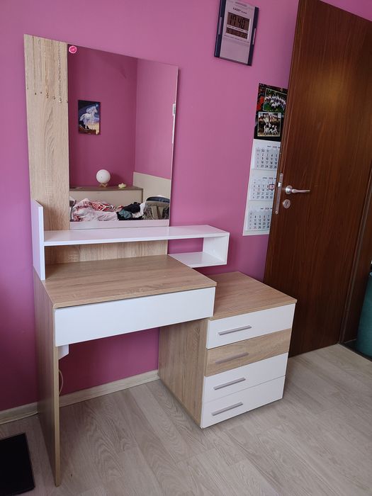 Тоалетка, дъб сонома+бял гланц