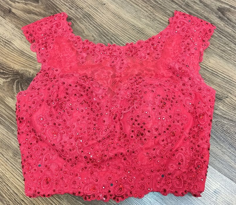 Rochie rosie 2 piese cu pietricele