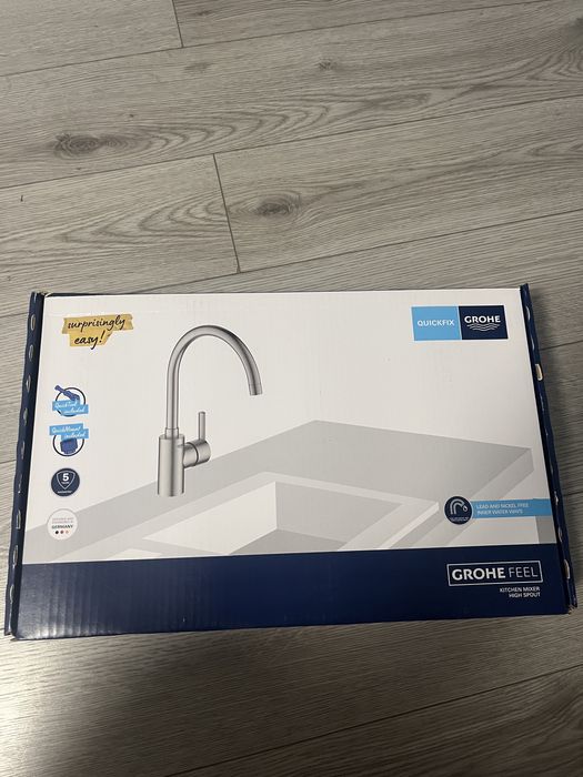 Baterie bucătărie GROHE Feel QuickFix Inox/Supersteel - Pipă Înaltă - NOUĂ