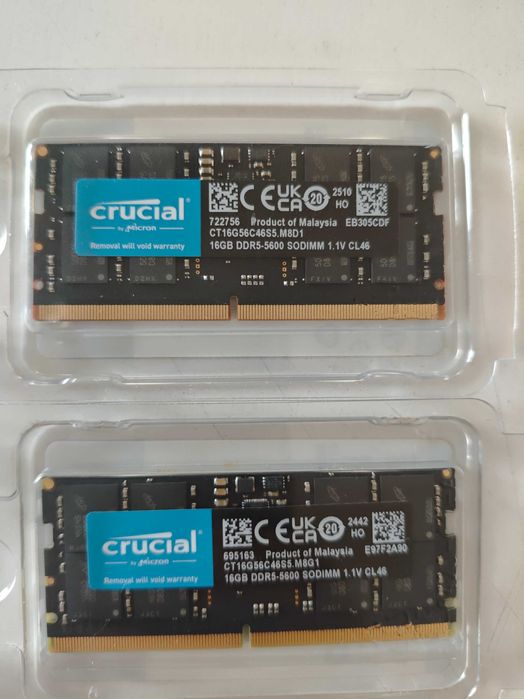 Продавам 2 х 16GB DDR5 5600 Crucial