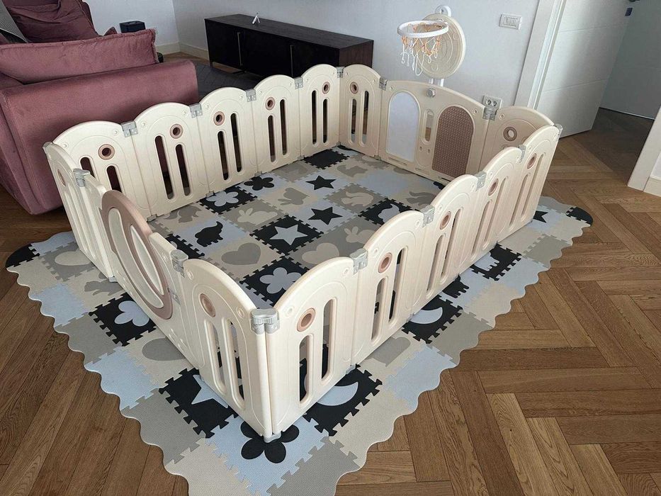Pachet loc de joacă copii: Țarc / Garduleț Nichiduta 200x160 cm + Covor Puzzle XXL 270x210 cm