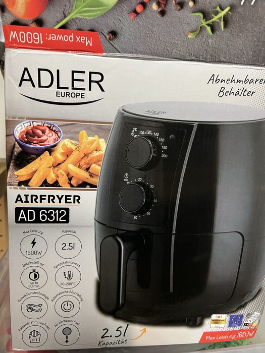 Friteuza cu aer cald Adler AD 6312, 2, 5 L, 1600W, Negru