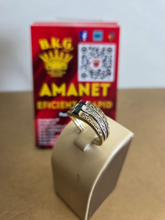 Inel de aur de 18k cu briliante și pietre prețioase Amanet BKG