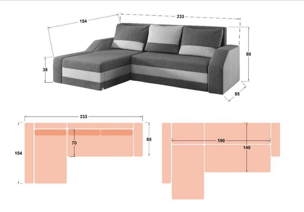 Ъглов диван с функция сън