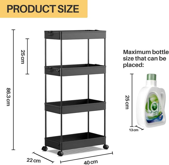 SPACEKEEPER raft mobil pe roți 4 niveluri 40x22x86 cm negru