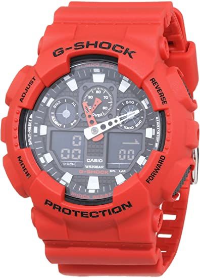 Мъжки часовник Casio G-SHOCK GA-100, черен, червен, внос от Германия