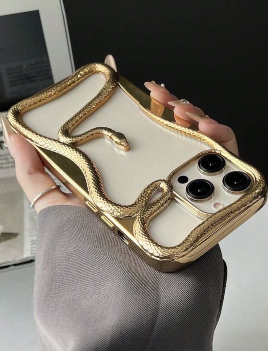 Калъф за айфон със змия (всички модели - златен, сребърен и черен цвя)