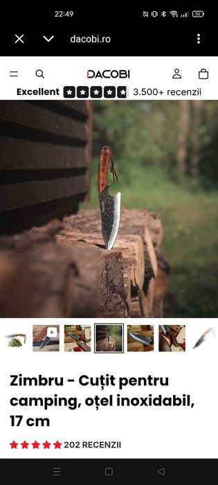 Zimbru - Cuțit pentru camping, oțel inoxidabil, 17 cm