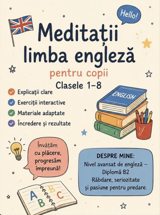 Meditații la limba engleză pentru copii (clasele I–VIII) | Diplomă B2