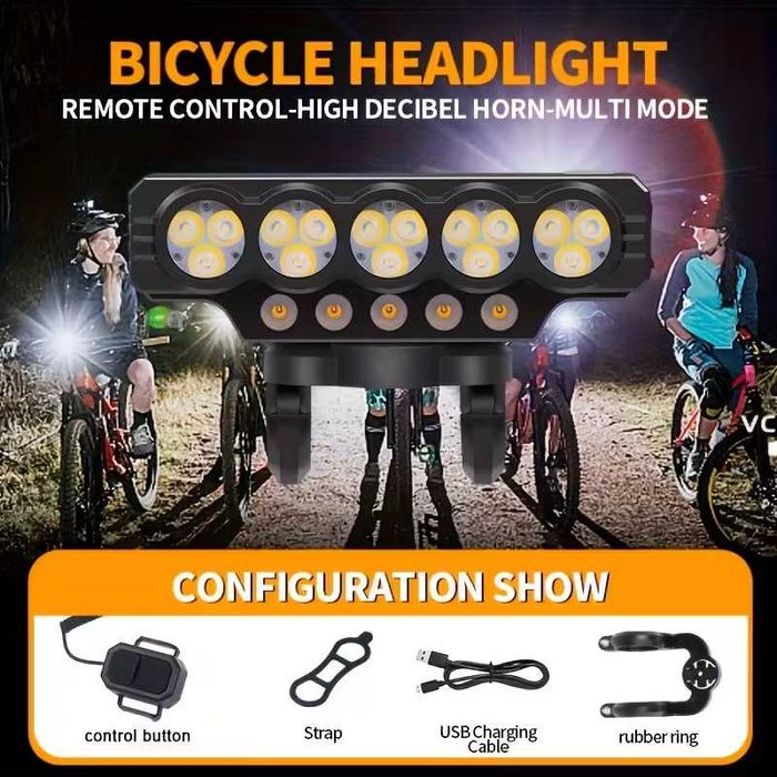 Ултра ярка 20 LED SOLAR светлина за велосипед, Клаксон, Бтерия 4000mAh