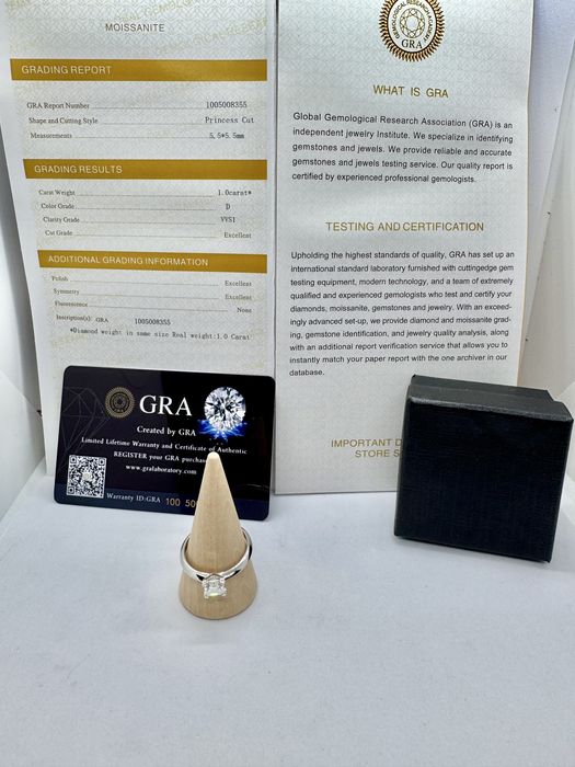 Сребърен пръстен с мойсанит (Диамант) 1 карат