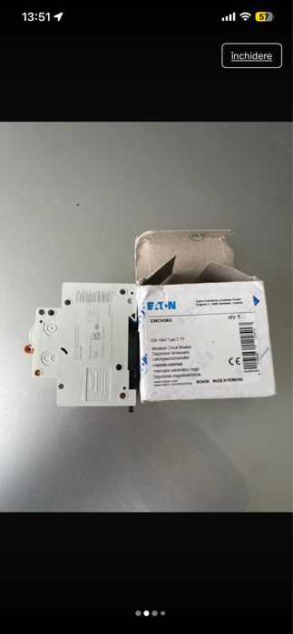 Intrerupator, Eaton, 3P, C 63A, 10KA AC PLSM-C63/3-MW 242480 Disponibil 1x preț -250lei
