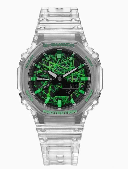 Ceas Sport Casio g shock ga 2100 jellyfish ,transparent verde , Nou,Garantie 2 ani