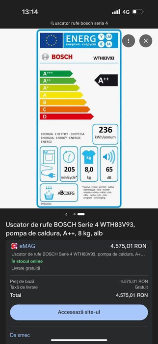 Vând uscător de rufe Bosch