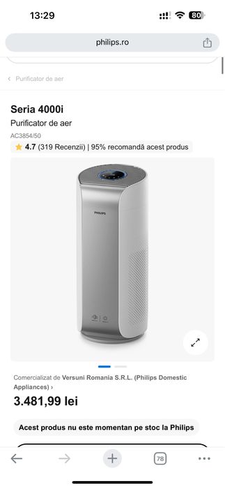 Purificator Aer Philips AC3854 610m3/h