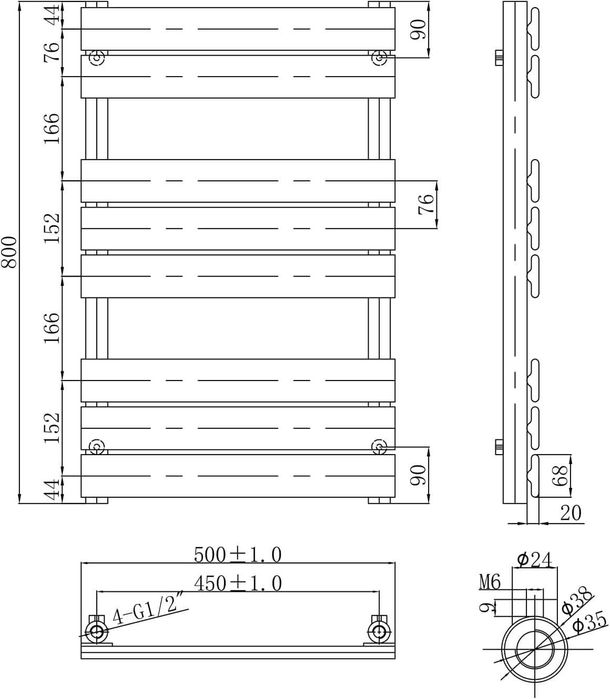 4х Дизайнерска лира за баня 80 х 50 см златна, плоска