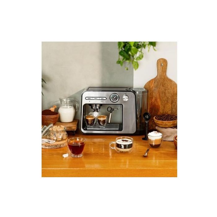 Кафемашина за еспресо - CECOTEC Power Espresso 20 Square Pro, 1450 W, 2 чаши, Сребриста