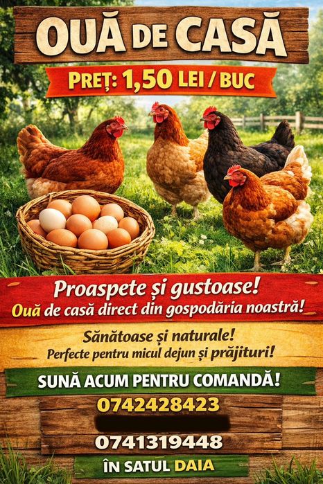 Ouă de găină crescute la sol cu mâncare BIO