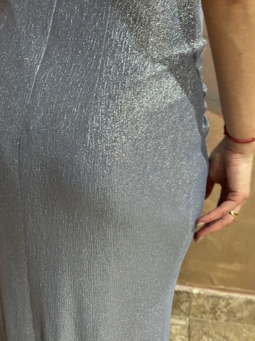 Дълга сребърно синя рокля