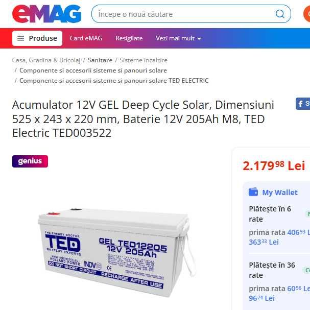Acumulator Pb-GEL 5-260Ah pt UPS, alarme, camere, barci, fotovoltaice.