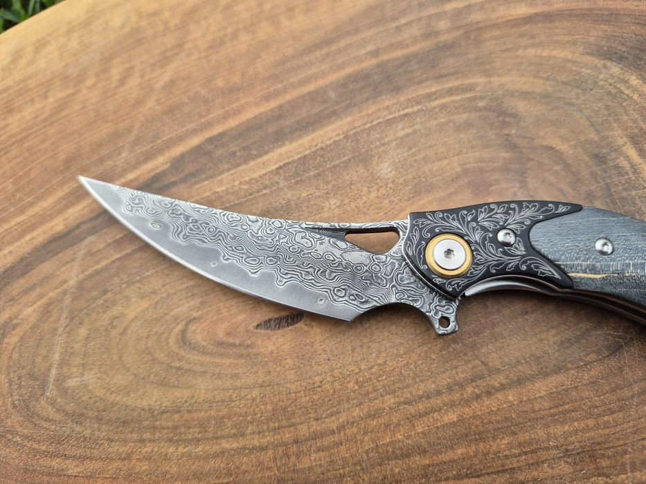Уникален сгъваем ръчно изработен нож,Дамаска стомана VG10 с кания,SD14