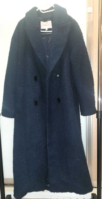 Palton BCBGeneration clasic de iarnă din lana buclé,nou , albastru  L