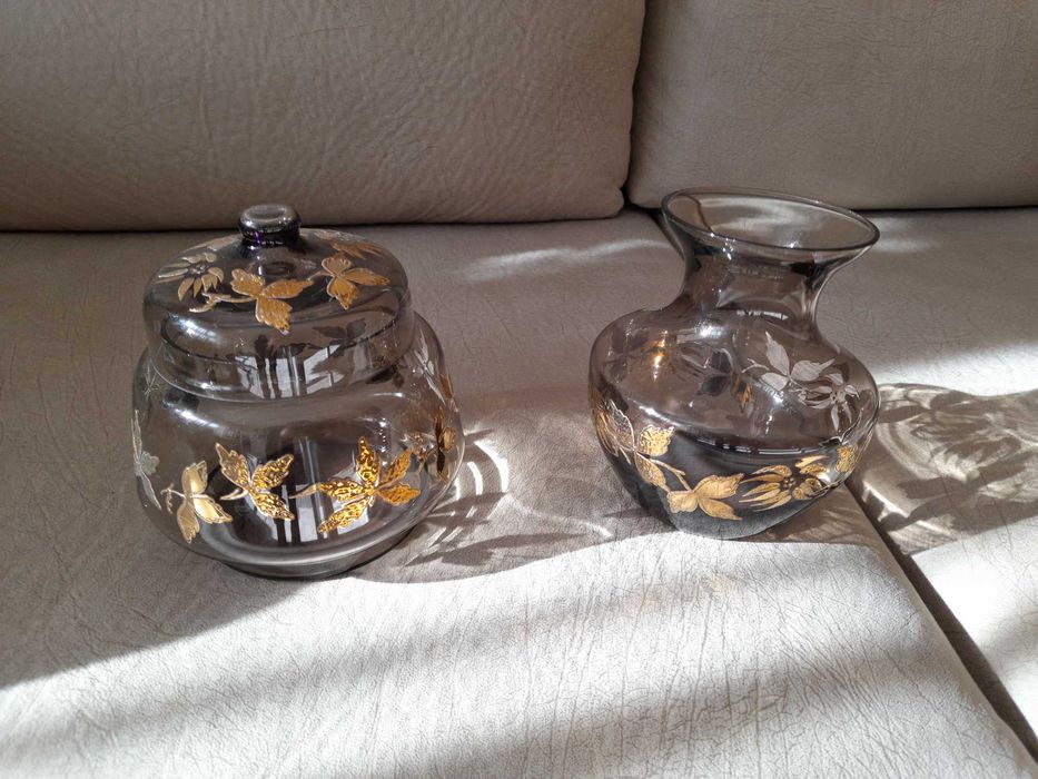 Захарница  калиево стъкло, ваза, чиниия Royal albert