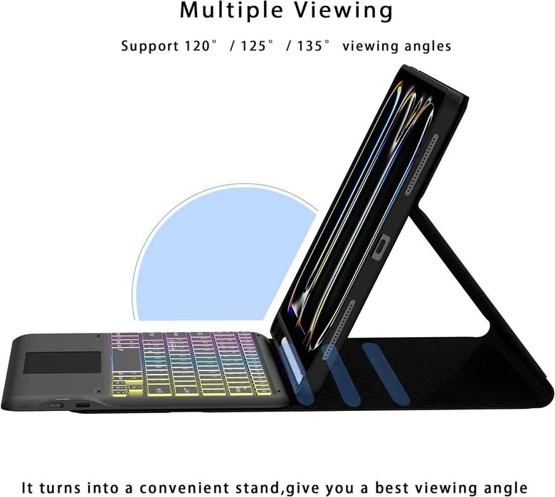 ROOFEI за iPad Pro 13-inch (M4)2024 Калъф с клавиатура,3 зони, 7 цвята