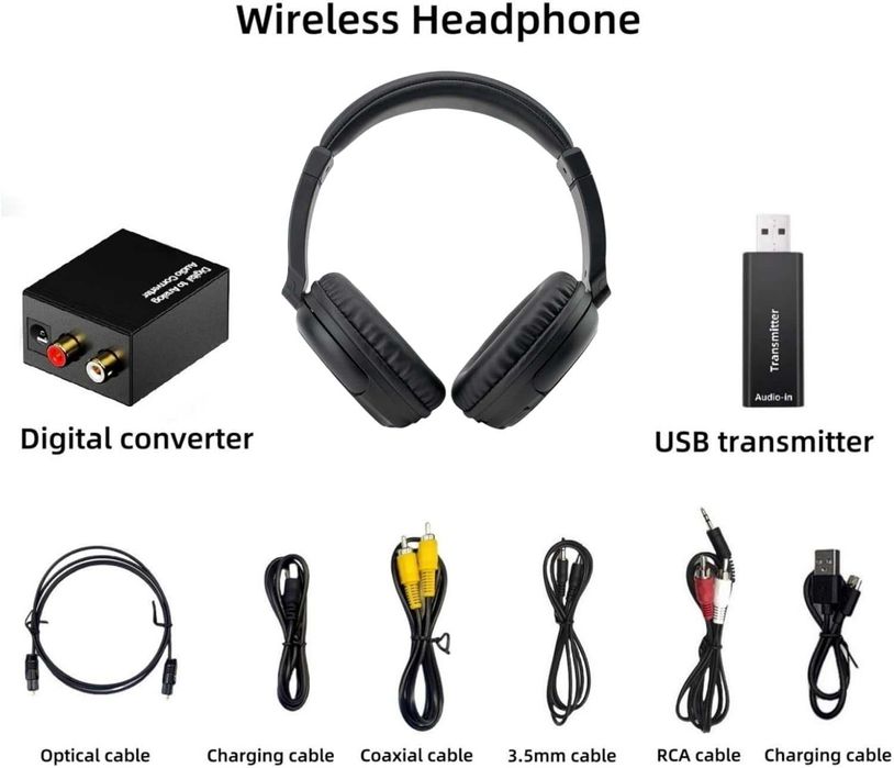 Безжични телевизионни слушалки с USB предавател за възрастни хора, Bluetooth 5.3 слушалки