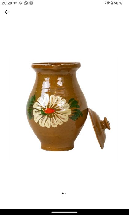 Cana din lut, capacitate 1l, pictata traditional, cu capac