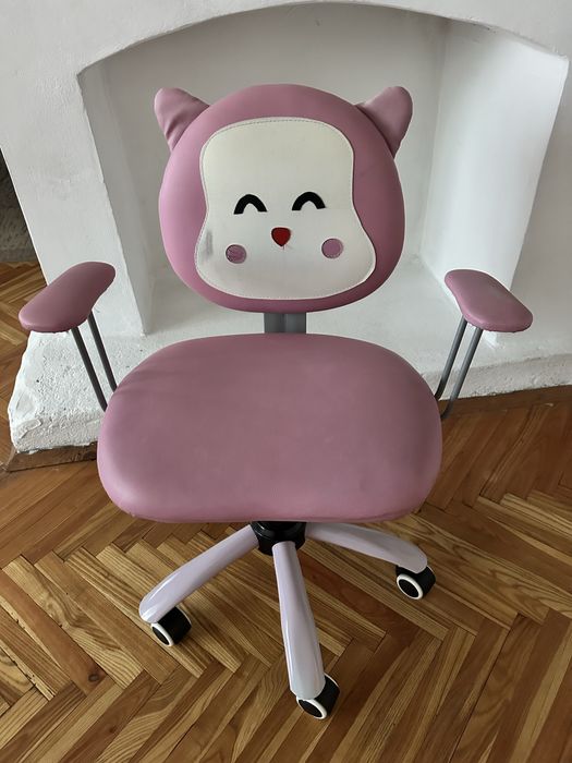 Детски/Ученически офис стол – розов с котешка облегалка, регулируем