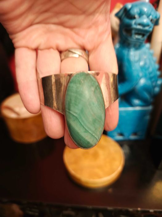 Антикварна сребърна гривна с естествен амазонит