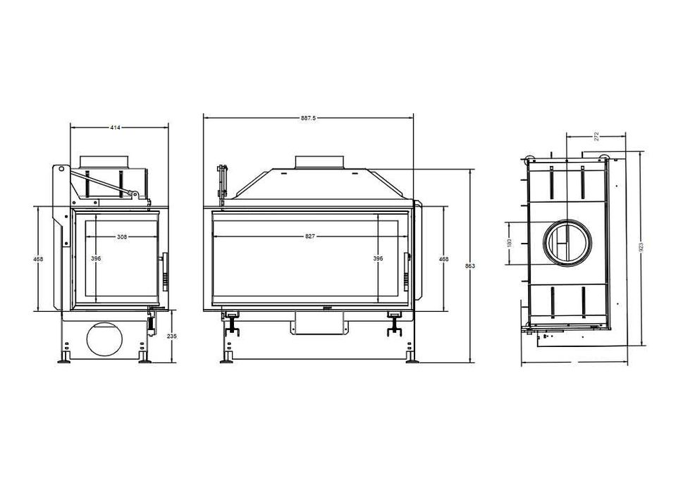 Focar de semineu pe lemne- QUATTRO 80 dreapta/ stanga  NEW Open Side