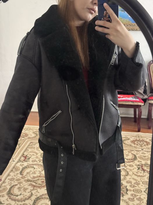 Черная дубленка авиатор, L,  новая